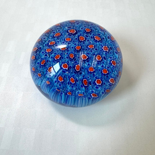 Vintage Blue and Red Millefiori Paperweight