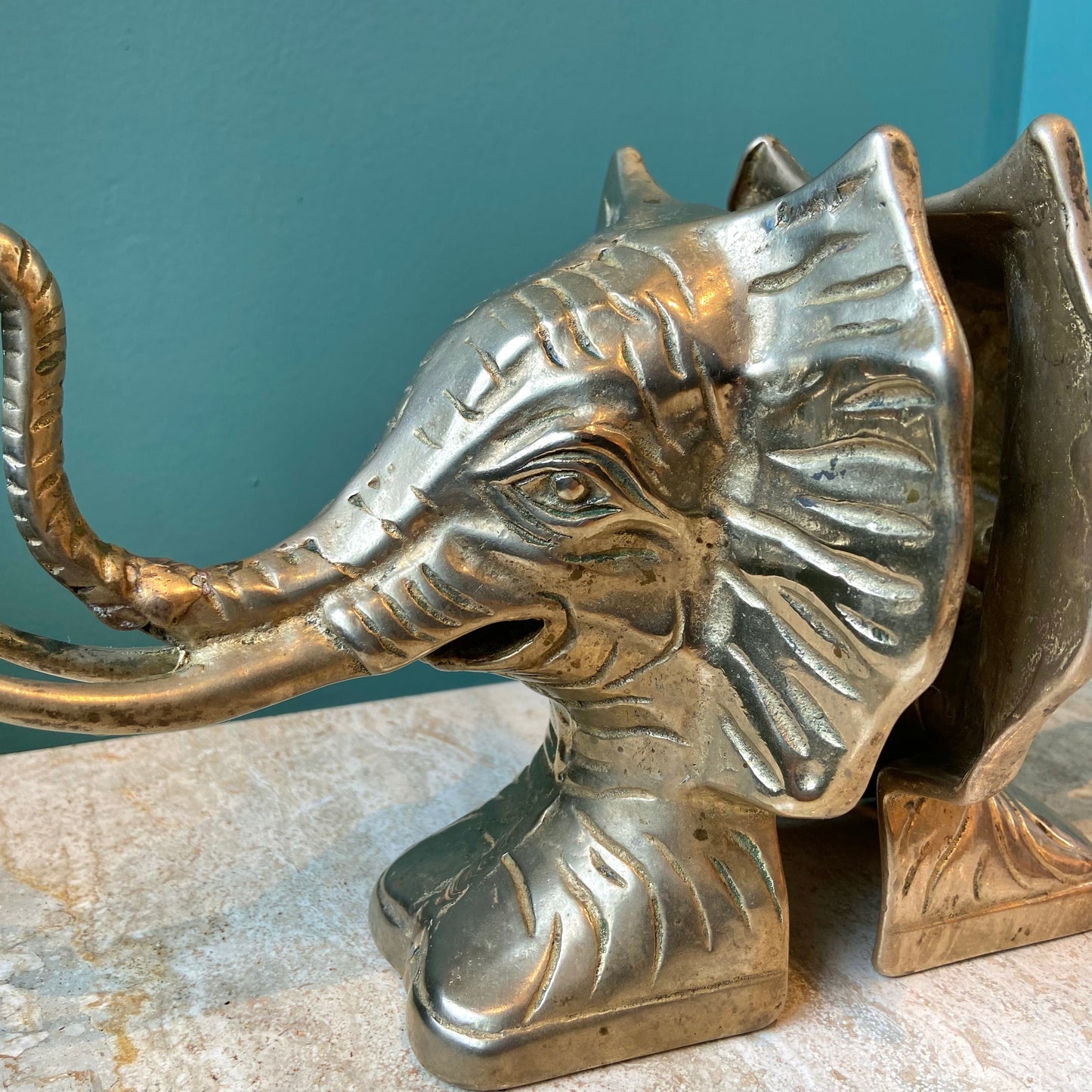 Pair of Solid Brass Elephant Head Bookends