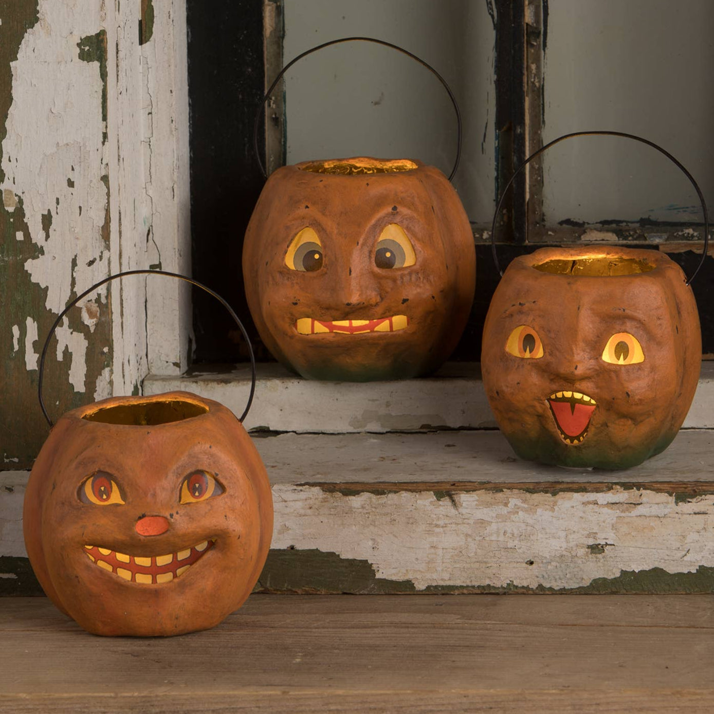 Vintage Inspired Scary Mini Pumpkin Bucket Small