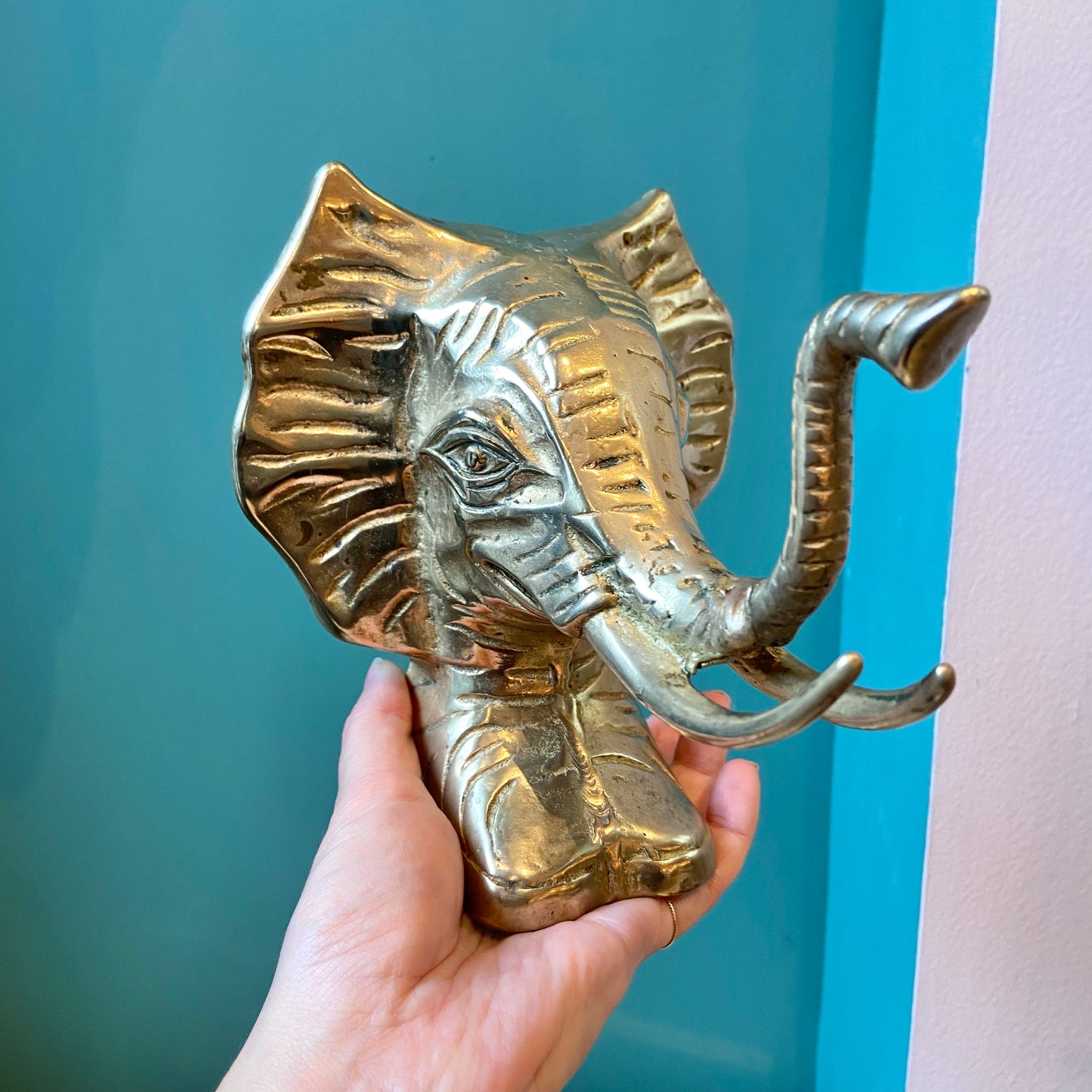Pair of Solid Brass Elephant Head Bookends