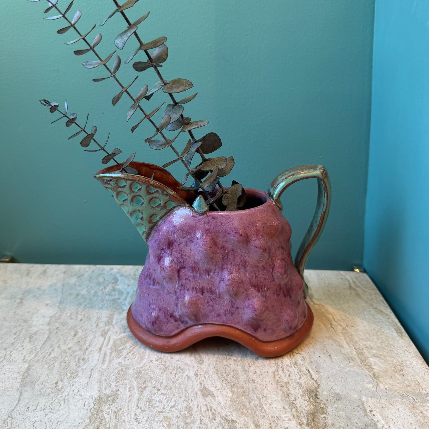 Small Vintage Studio Pottery Pitcher signed Flyn
