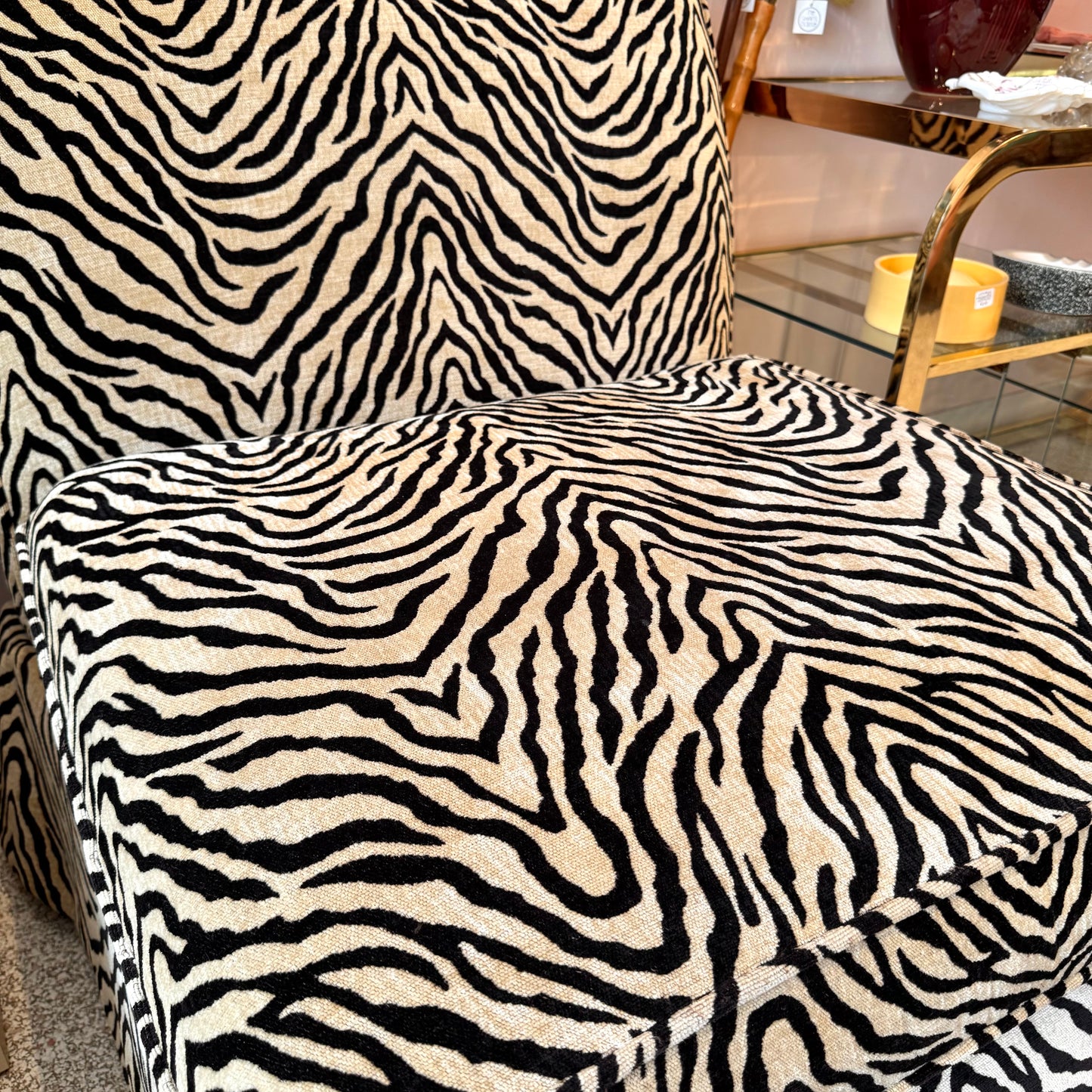 Vintage Velvet Tiger Slipper Chair