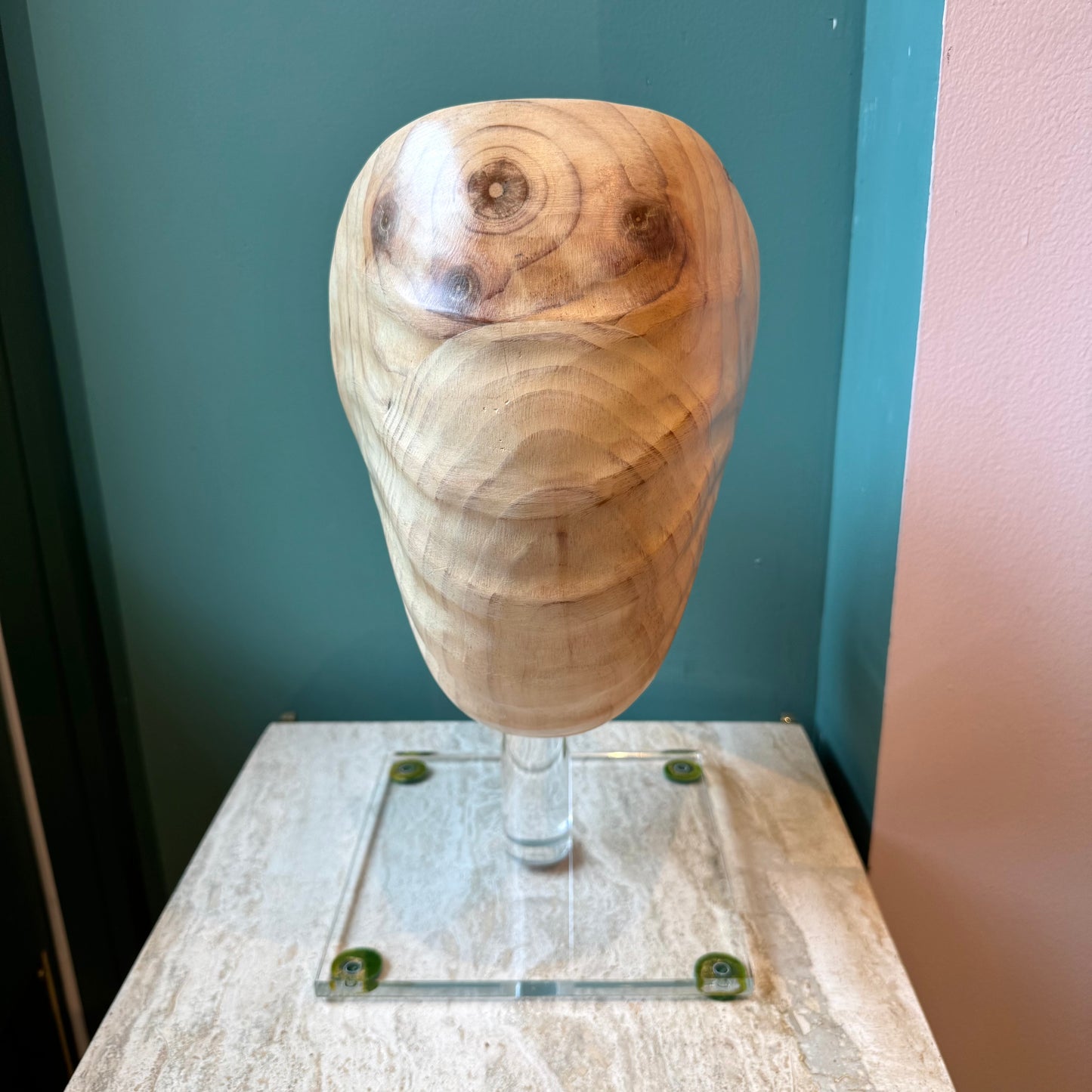 Vintage Carved Wooden Nautilus Shell on Lucite Stand