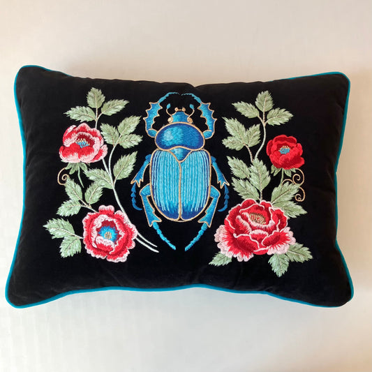 Velvet Embroidered Beetle Pillow by Myth & Thread