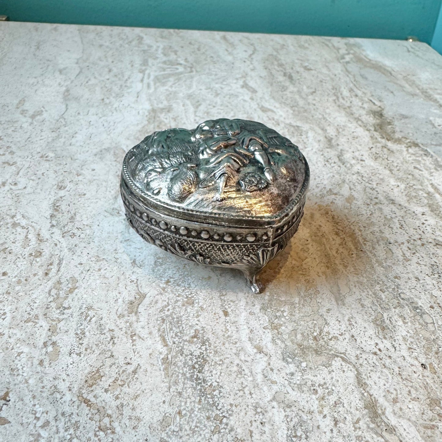 Vintage Silver Plated Heart Shaped Trinket Box