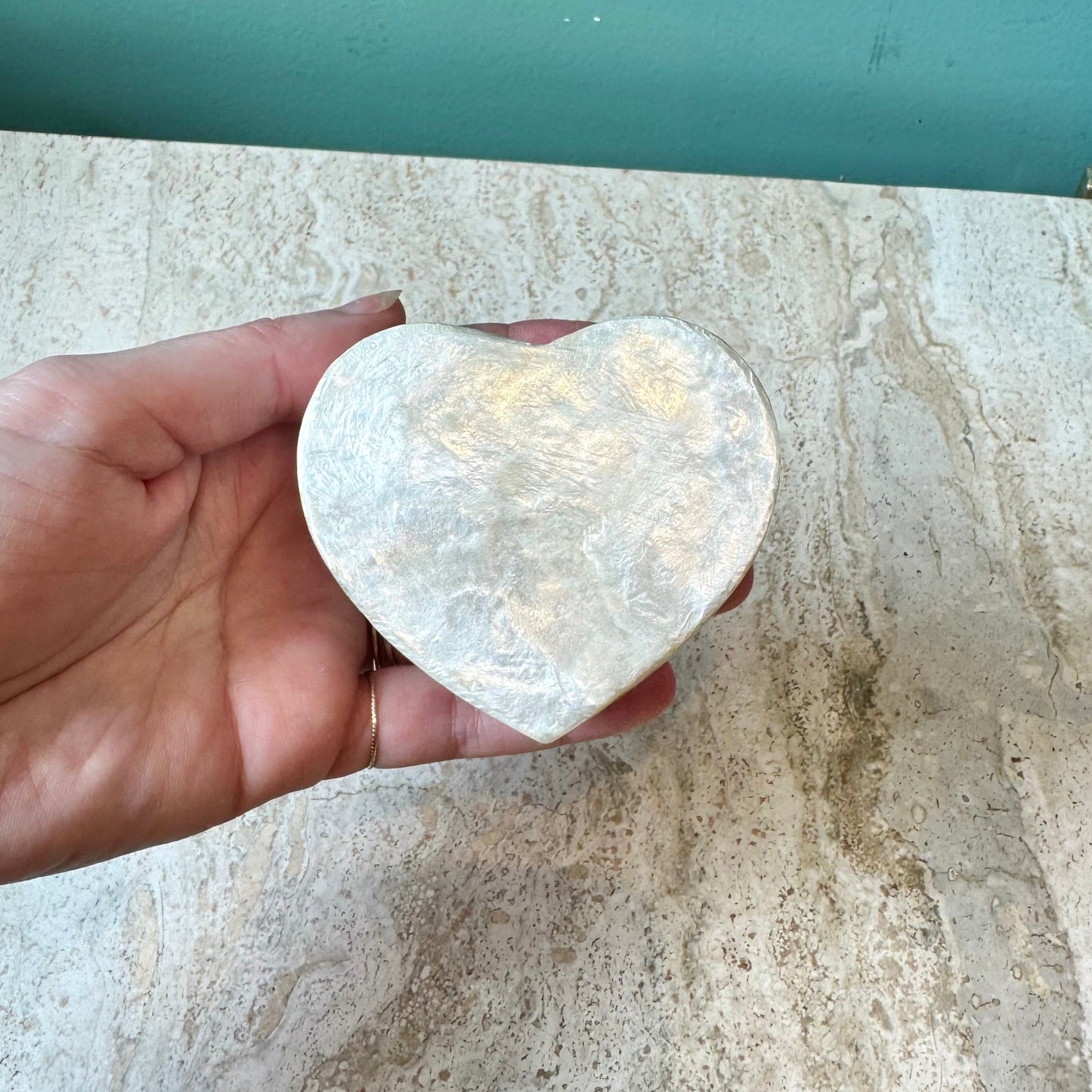 Vintage Capiz Shell Heart Trinket Box