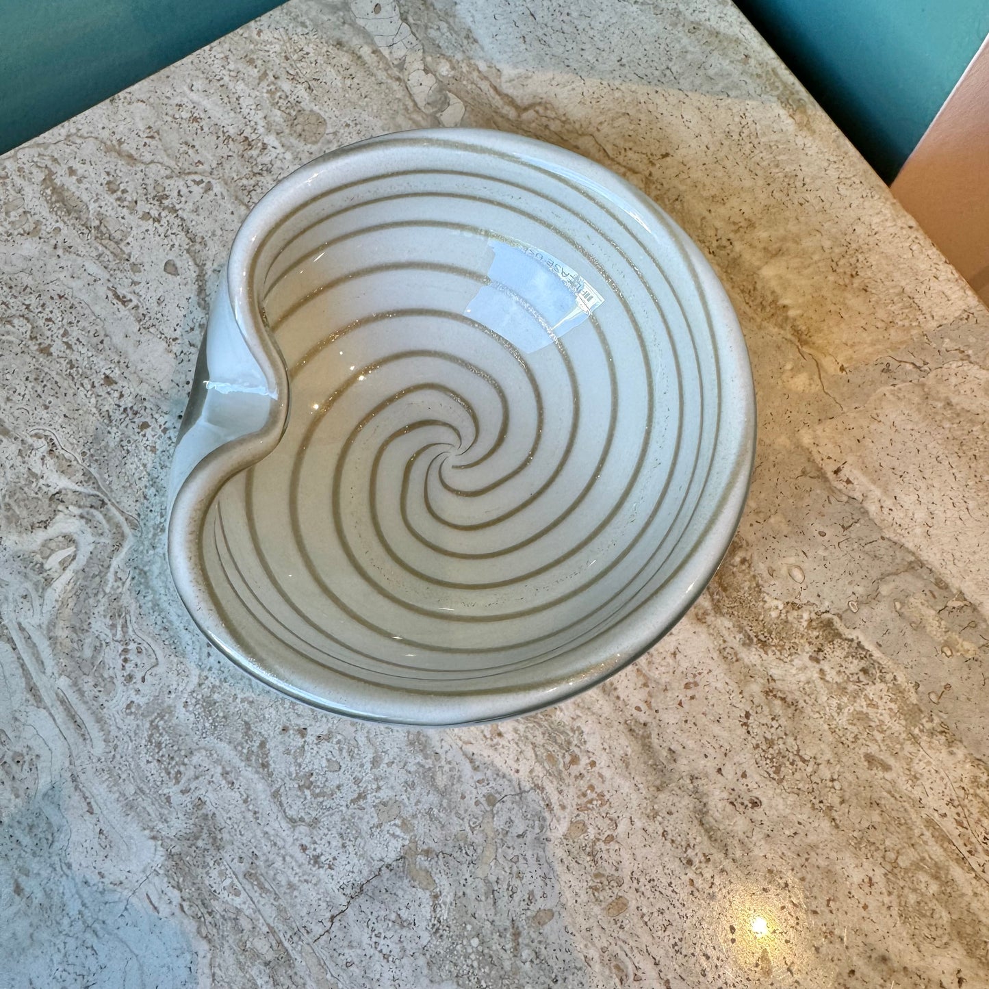 Vintage White and Gold Swirl Murano Glass Ashtray/Bowl