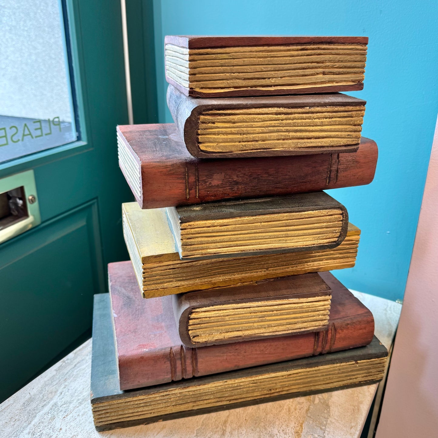 Vintage Maitland Smith Style Wooden Stacked Books Side Table
