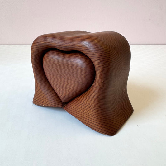 Vintage Handcrafted Redwood Heart Box