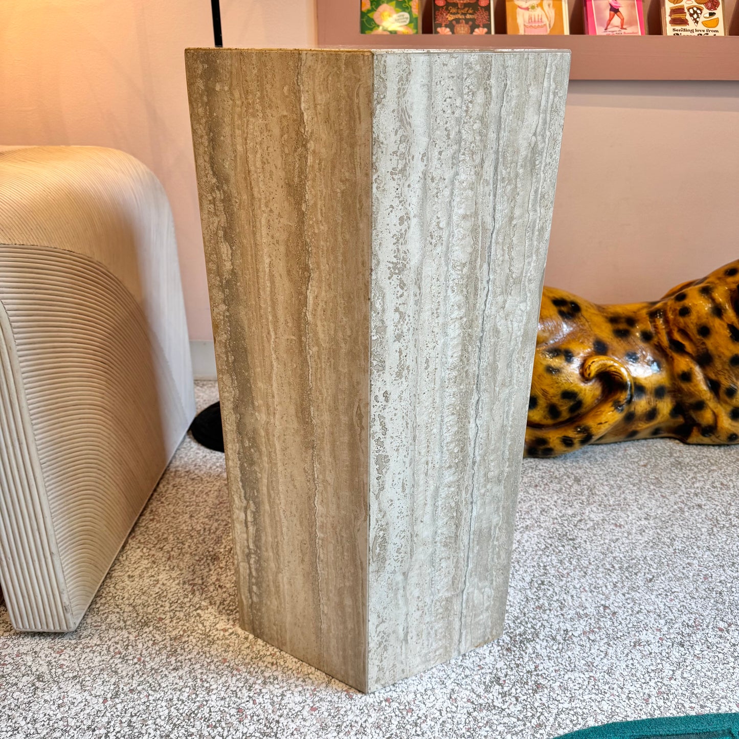 Vintage Hexagonal Travertine Pedestal
