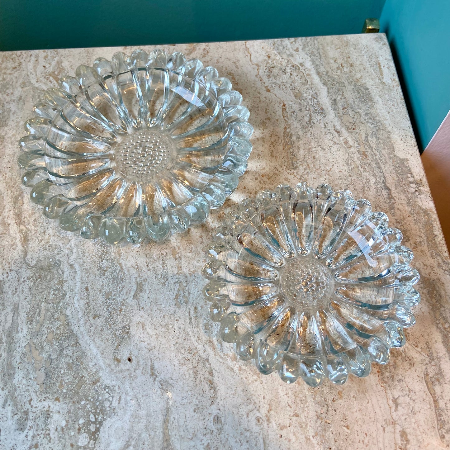 Pair of Vintage Glass Sunflower Nesting Ashtrays/Catchalls