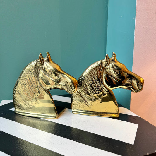 Pair of Vintage Brass Horse Head Bookends by Virginia Metalcrafters