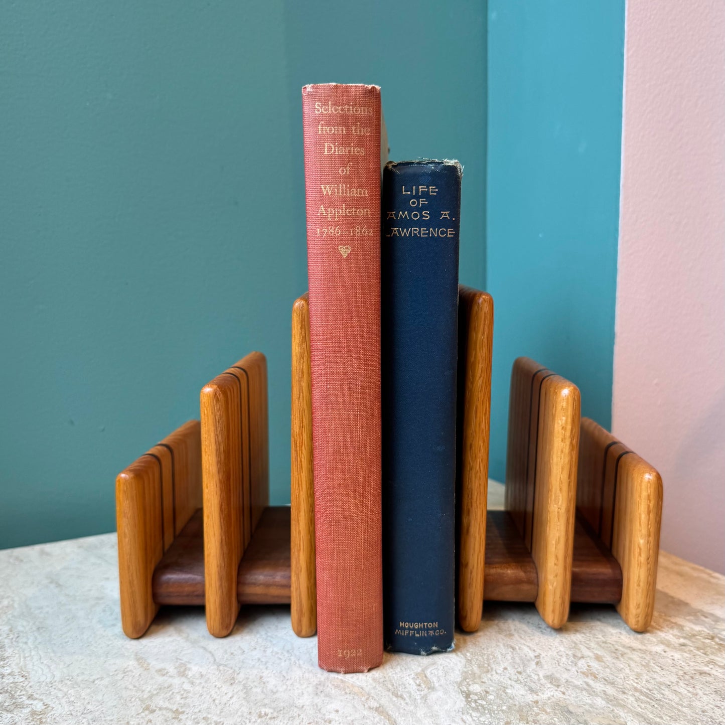 Pair of Mid Century Teak and Walnut Desk Organizer Bookends