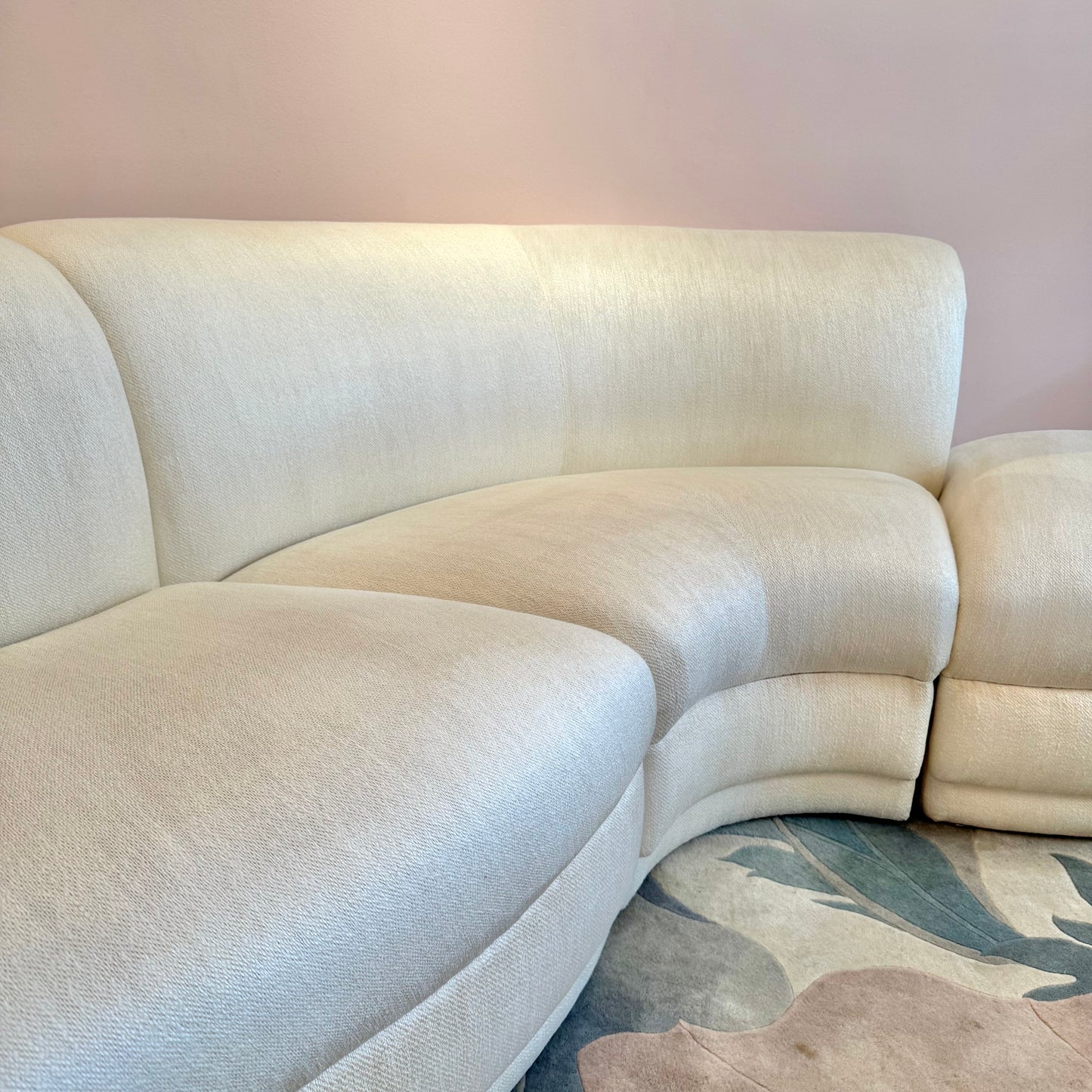 Vintage Three Piece Serpentine Ivory Sectional Sofa