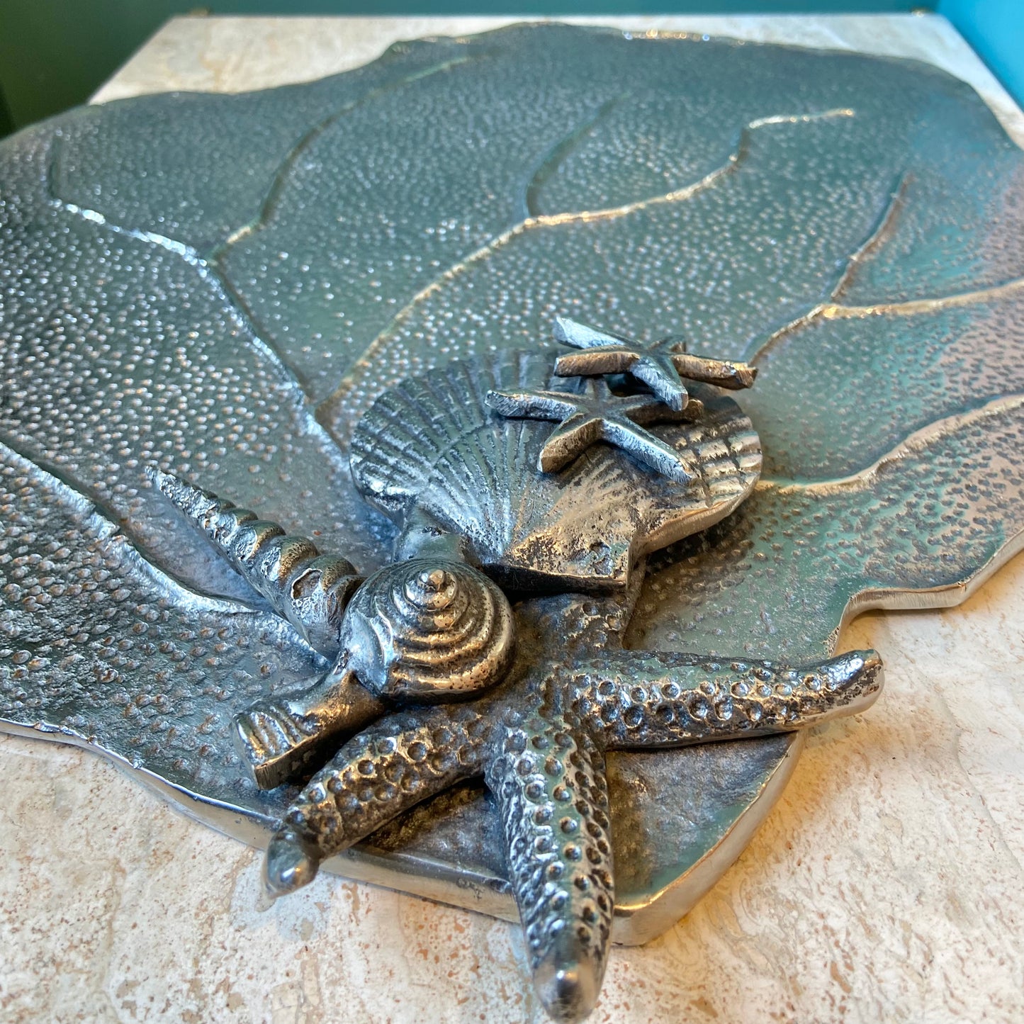 Vintage Arthur Court Style Textured Metal Seashell Platter/Tray
