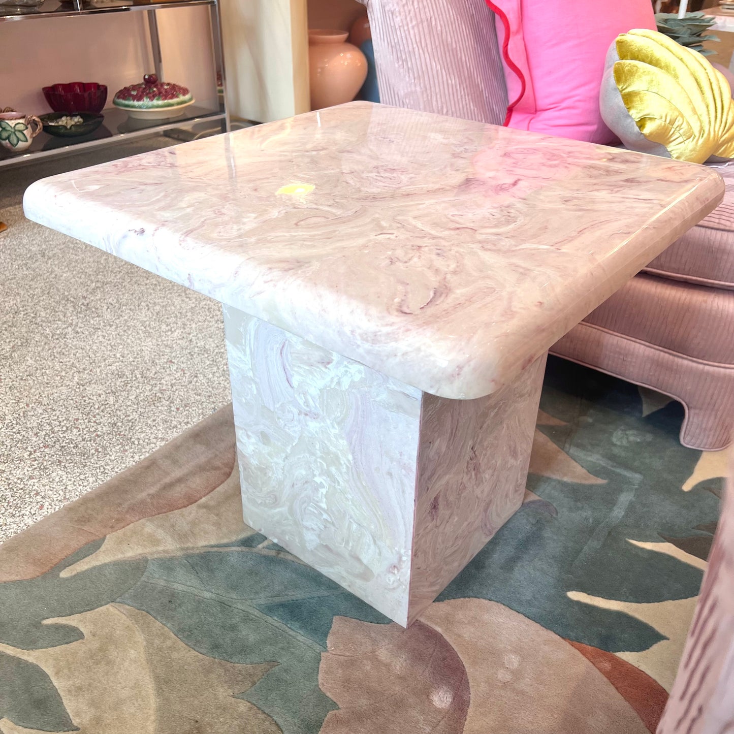 Vintage Square Pink Marble Resin Side Table