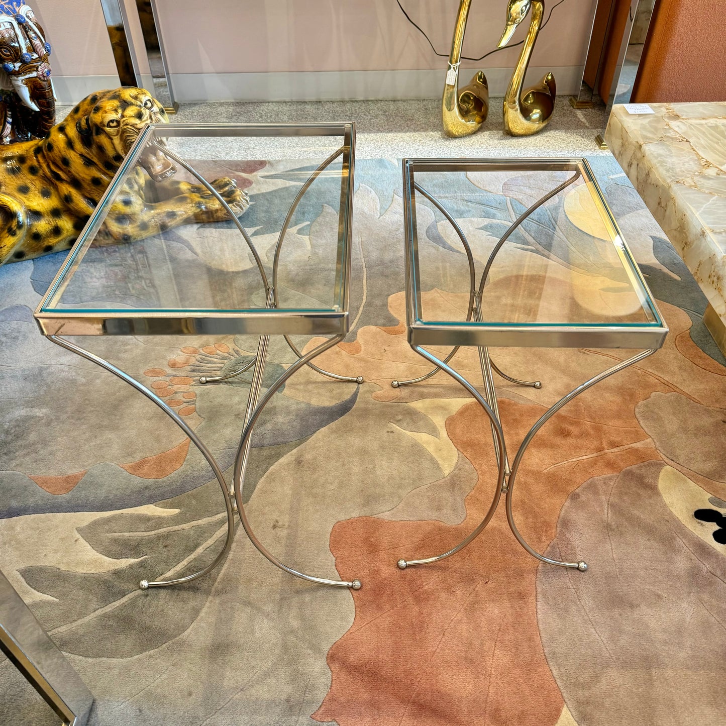 Pair of Vintage Chrome and Glass Nesting Side Tables