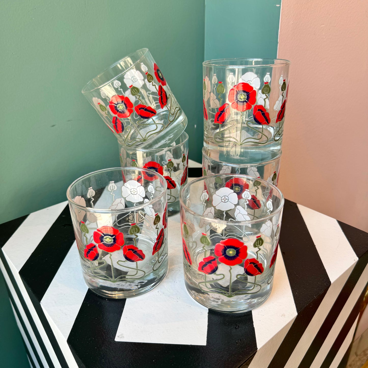 Red Poppy Rocks Glasses - PAIR