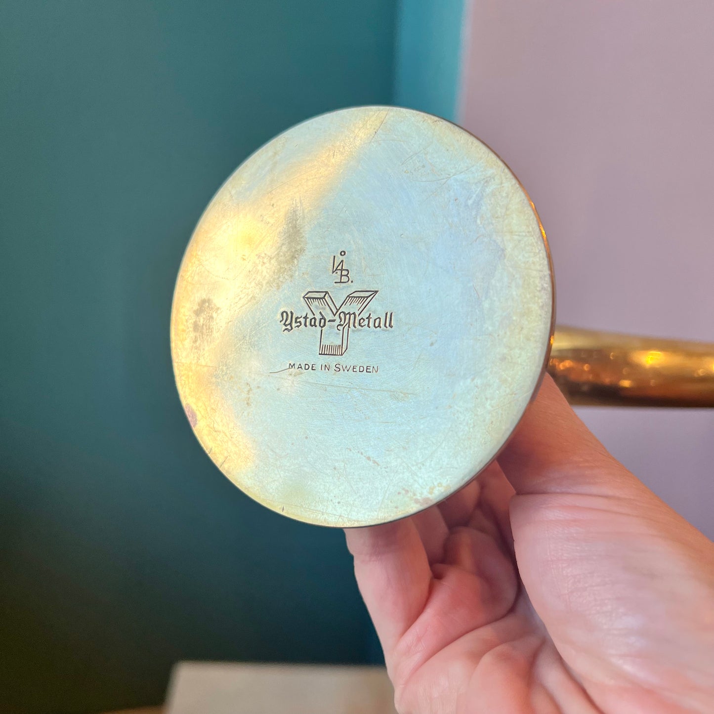 Pair of Ystad Mid Century Brass Candlestick Holders