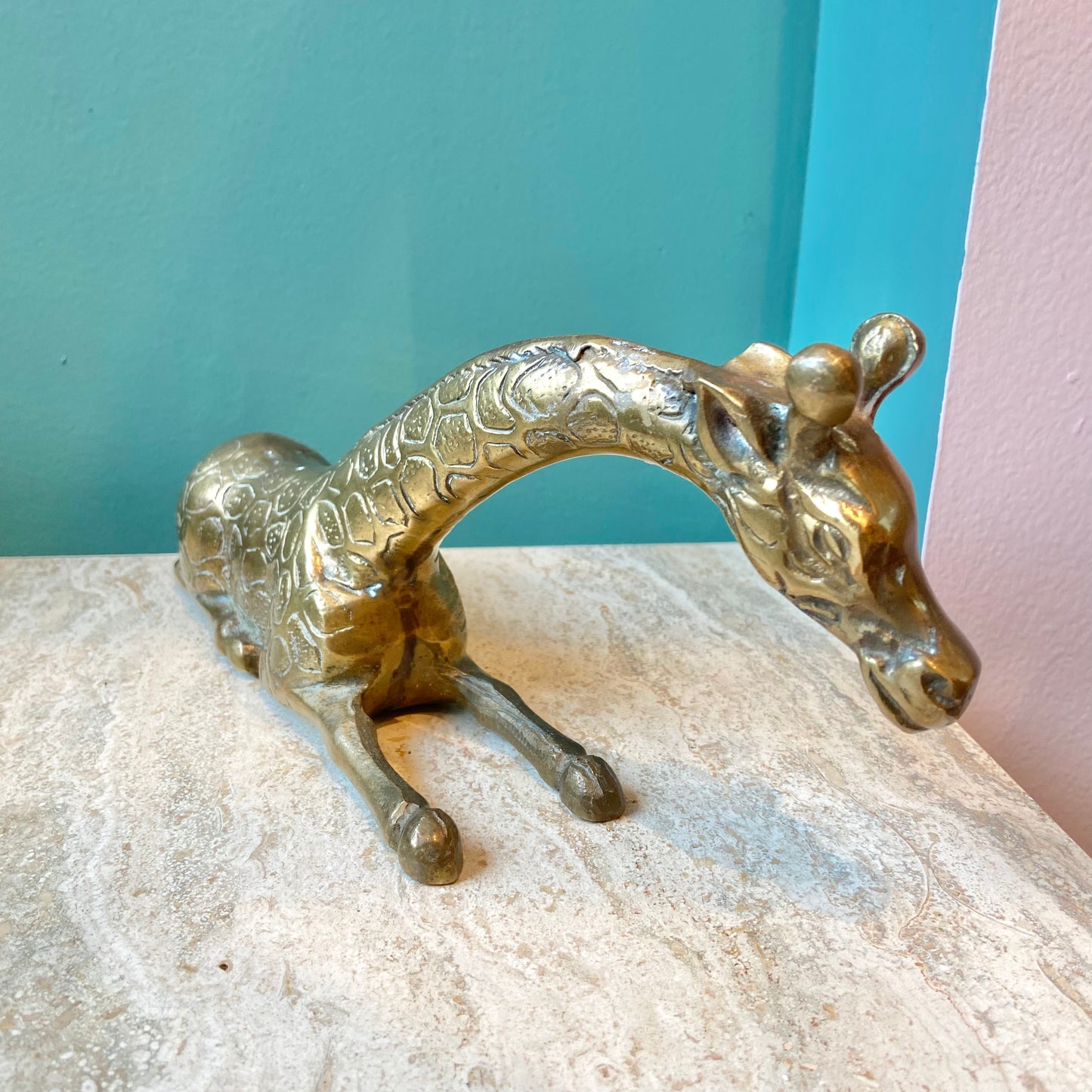 Vintage Brass Sitting Giraffe Statue