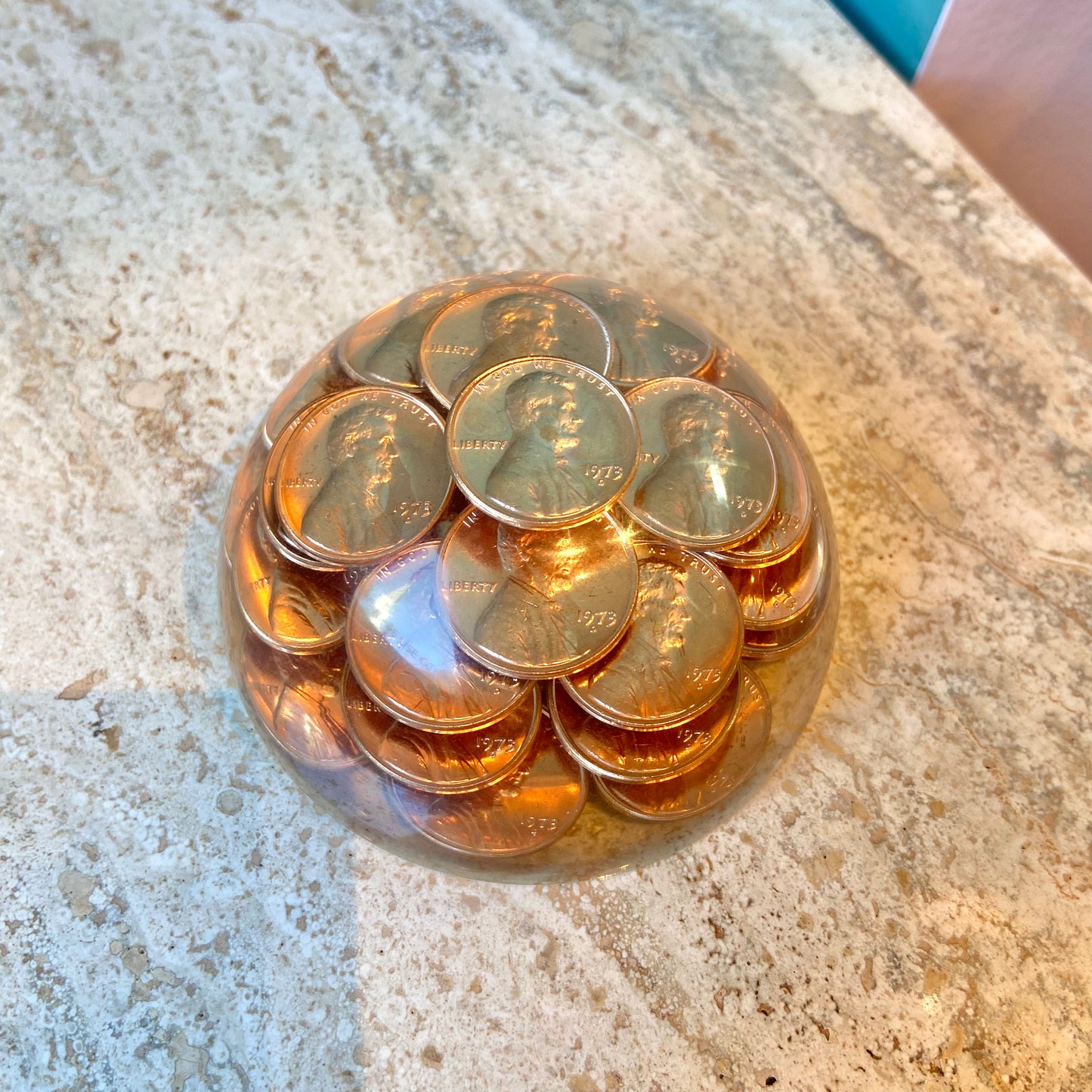 Vintage Lucite 1973 Penny Paperweight