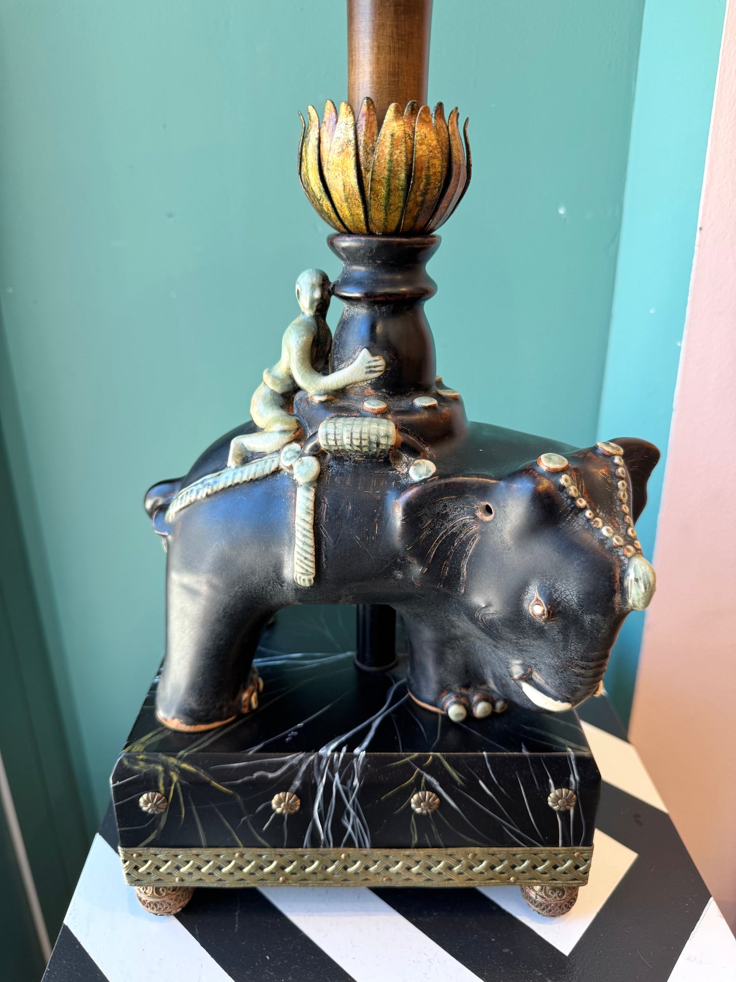 Vintage Raymond Waites for Tyndale Asian Elephant and Rider Table Lamp