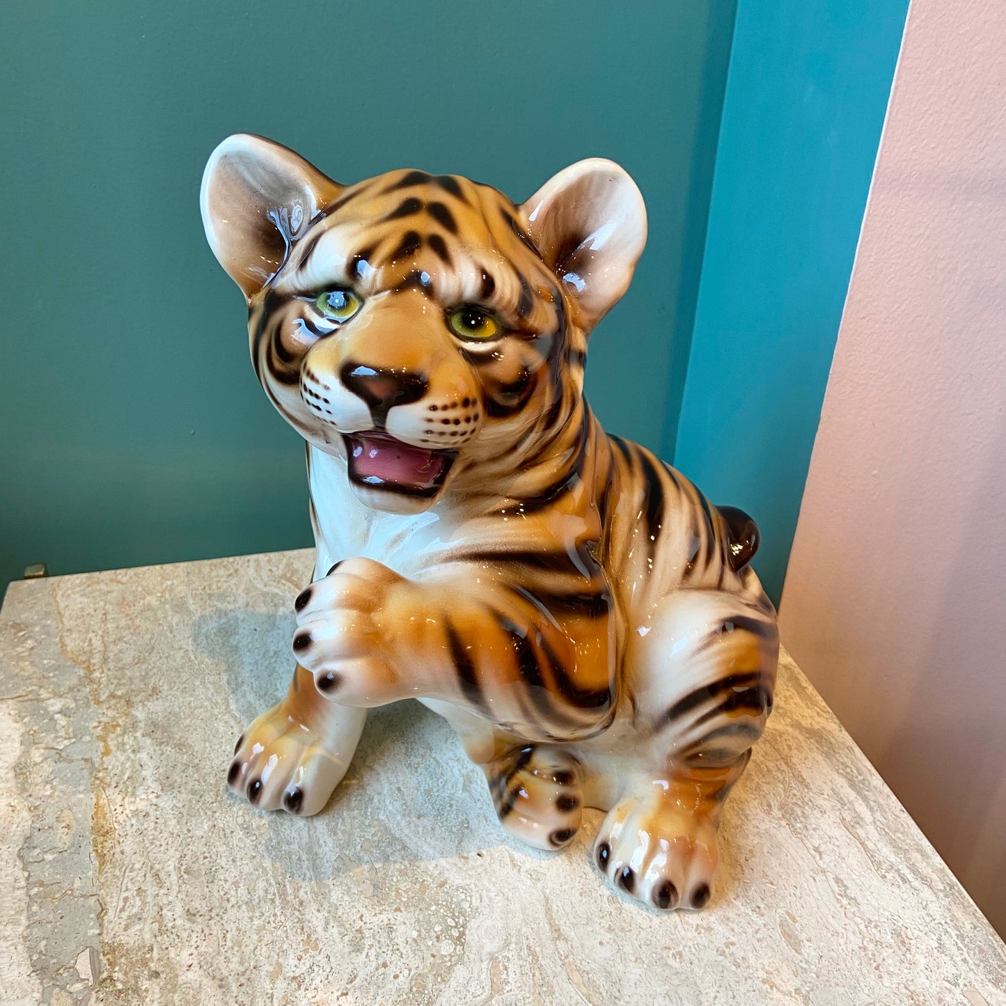 Vintage Italian Porcelain Tiger Cub Statue
