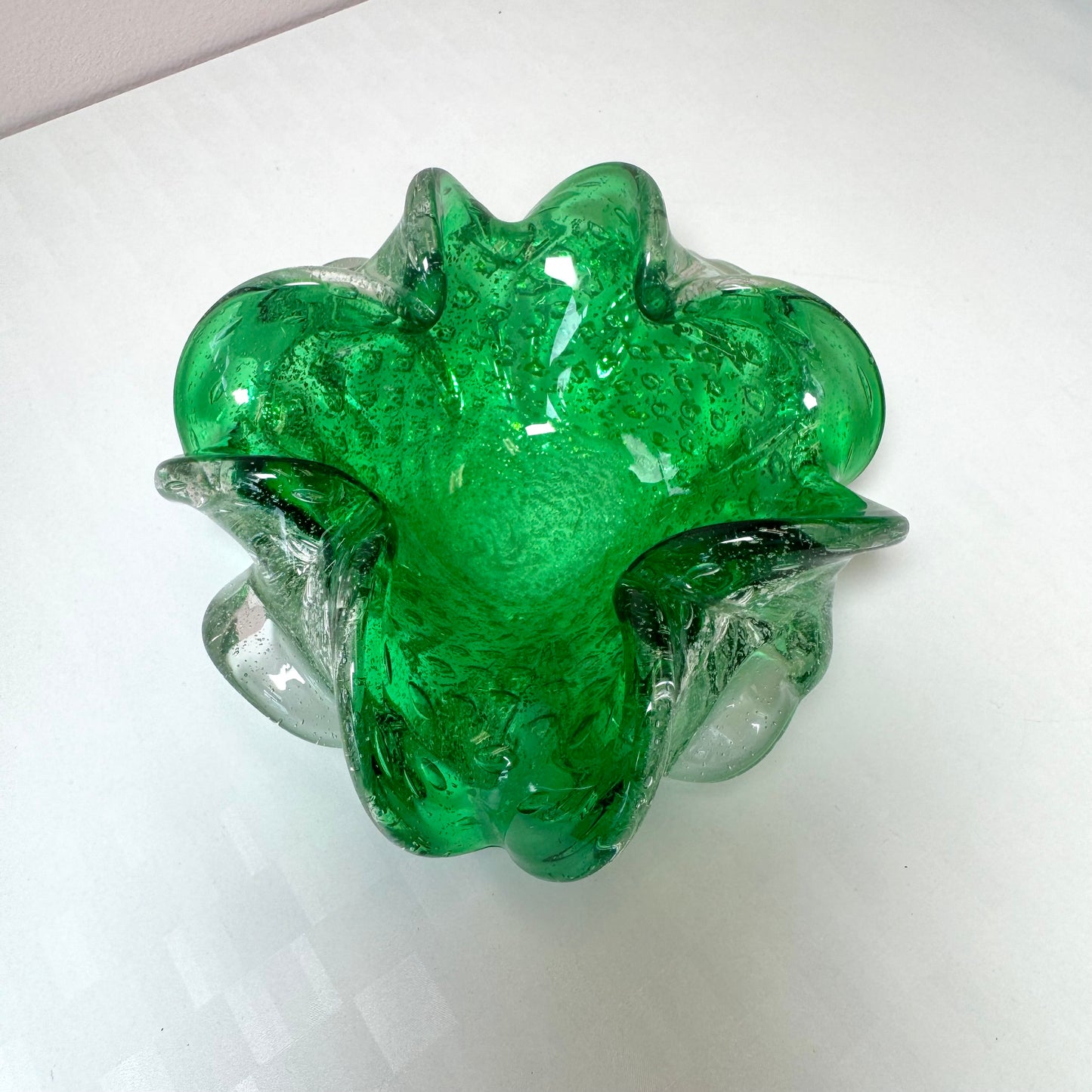 Vintage Green and Silver Leaf Murano Glass Bowl