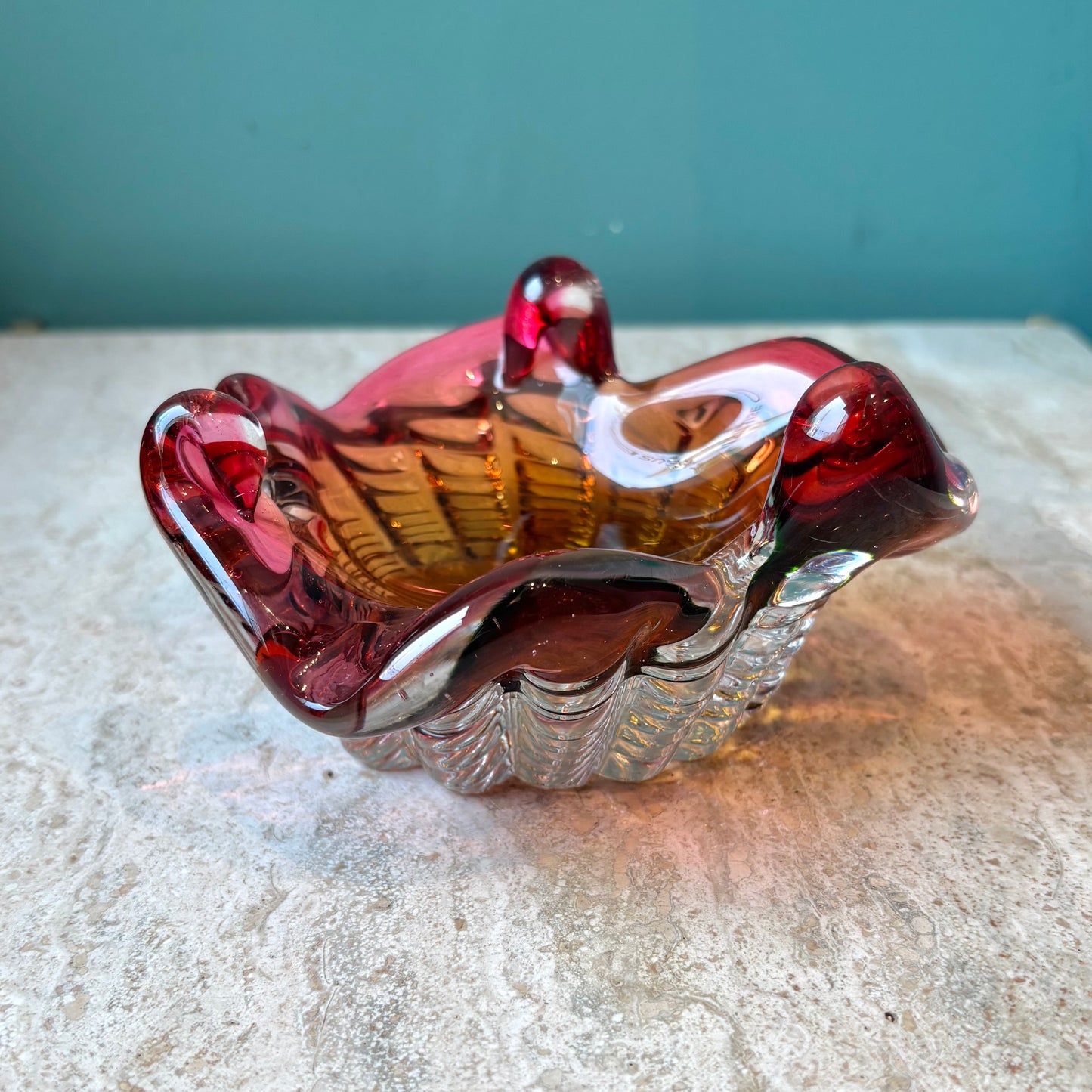 Vintage Pink and Yellow Murano Glass Bowl