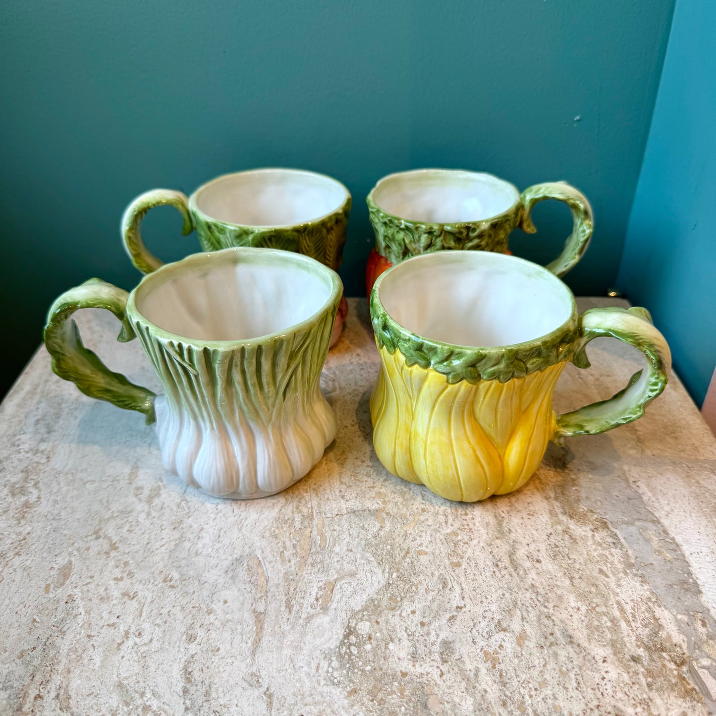 Vintage Set of 4 Ceramic Vegetable Mugs by Fitz & Floyd
