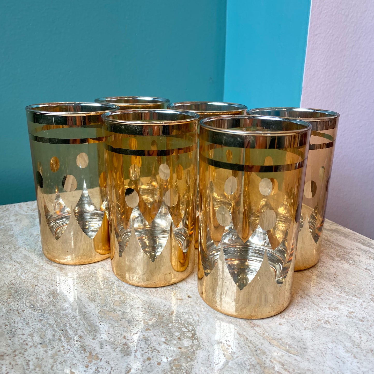 Set of 6 Vintage Gold Plated Glasses