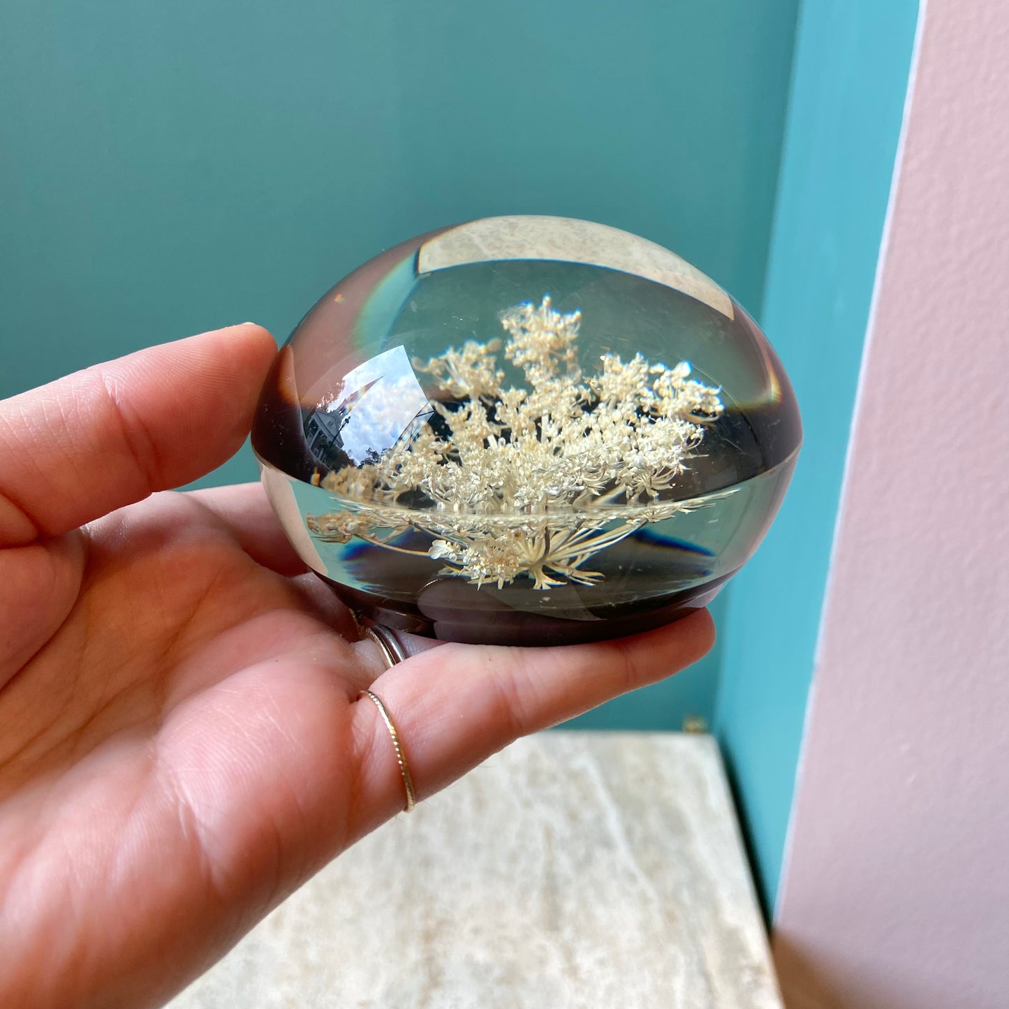 Vintage Lucite Flower Paperweight