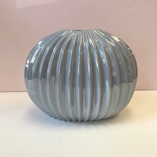 Vintage Pale Blue Opalescent Ribbed Vase