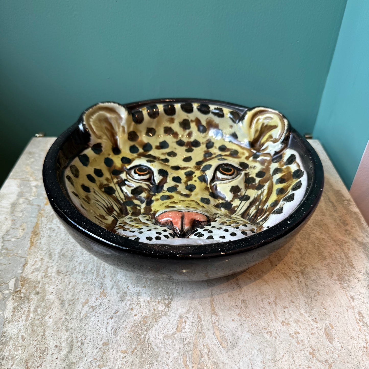 Vintage Italian Terracotta Leopard Head Bowl/Catchall