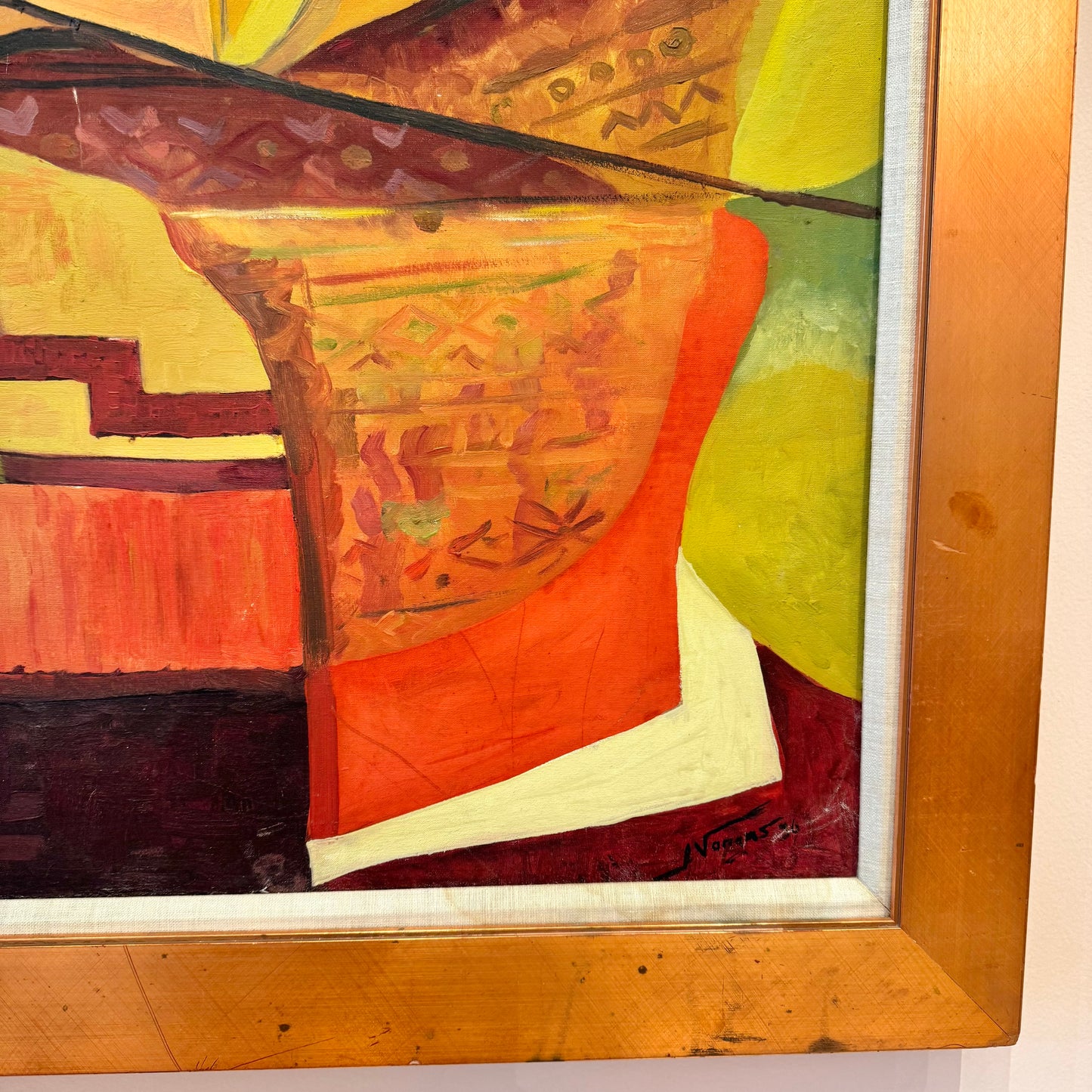 Vintage Signed Original Cubist Oil Painting by Vargas