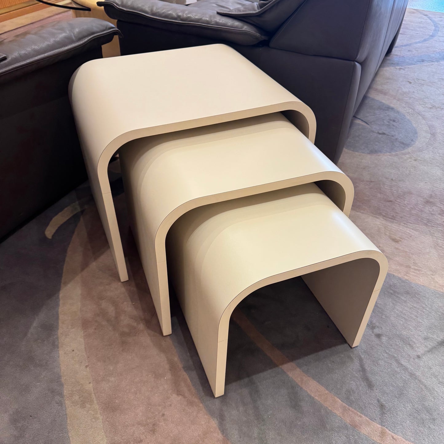 Set of 3 Vintage Cream Formica Waterfall Nesting Tables