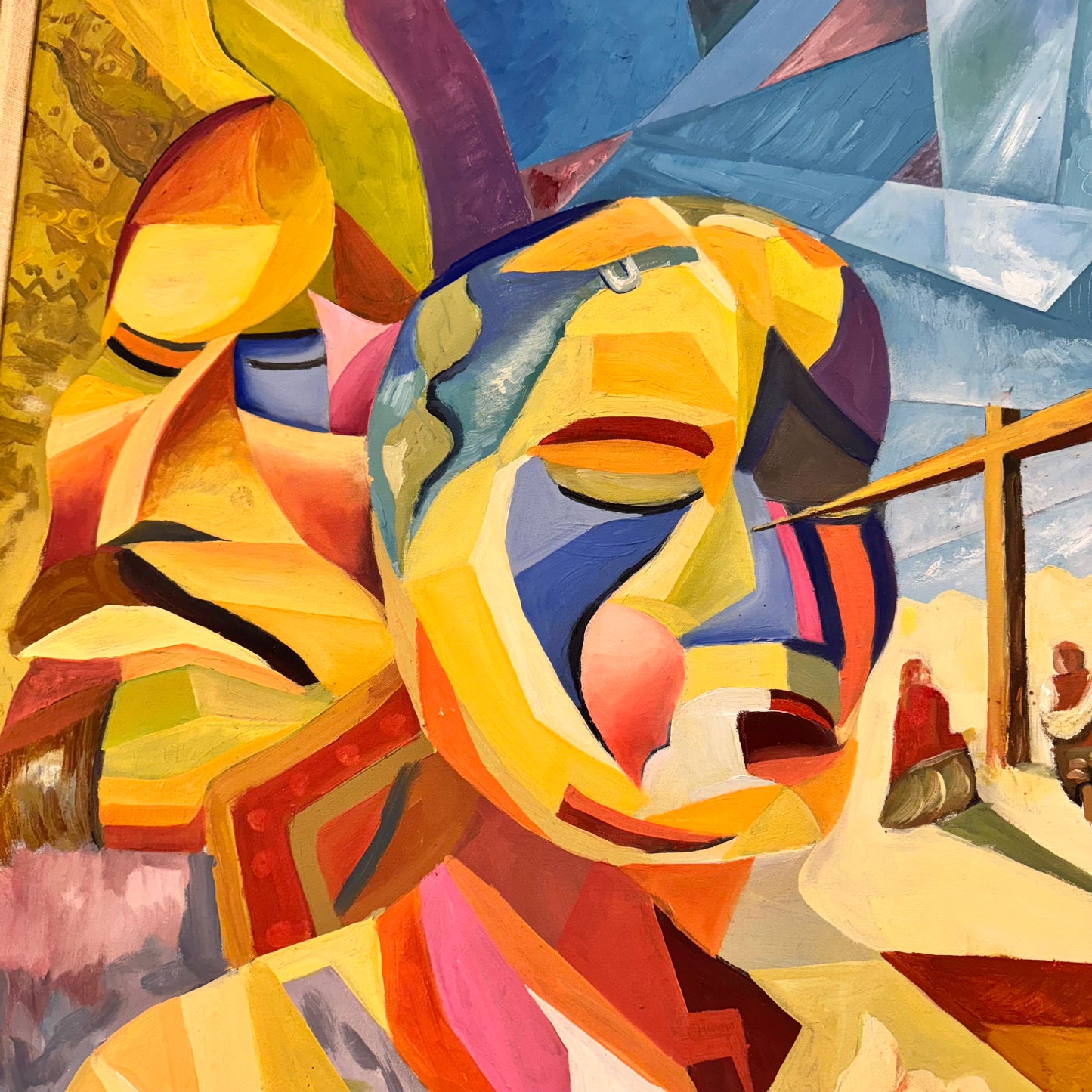 Vintage Signed Original Cubist Oil Painting by Vargas