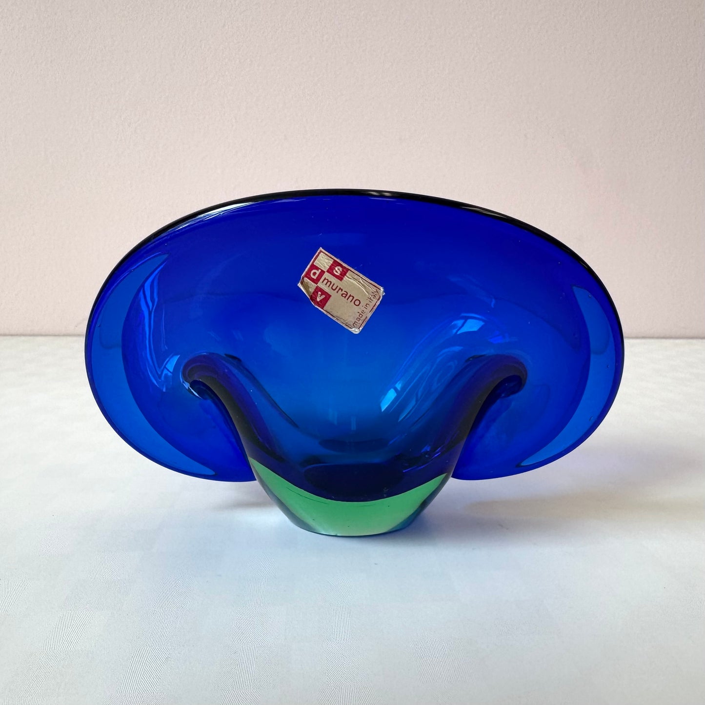Vintage Murano Glass Blue and Green Clam Shell Bowl
