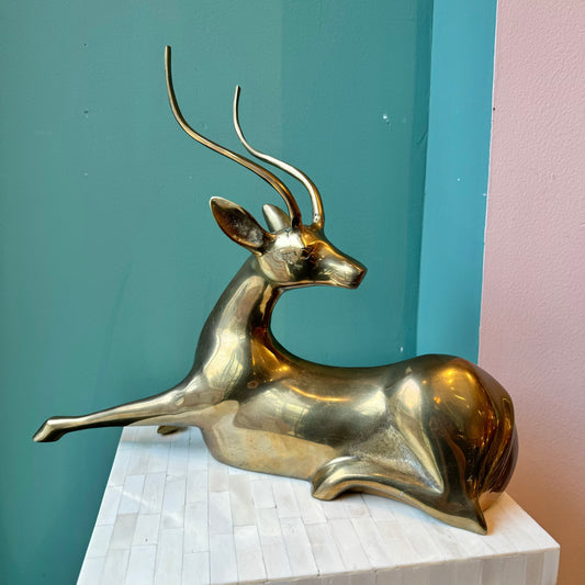 Vintage Brass Sitting Gazelle Statue