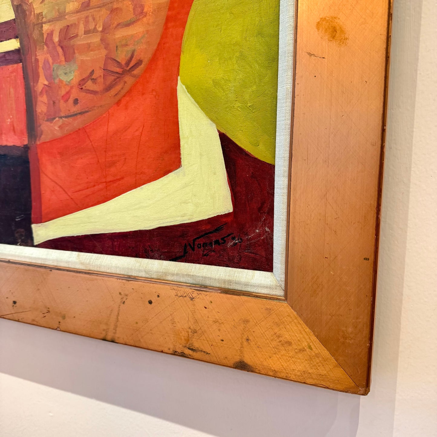 Vintage Signed Original Cubist Oil Painting by Vargas