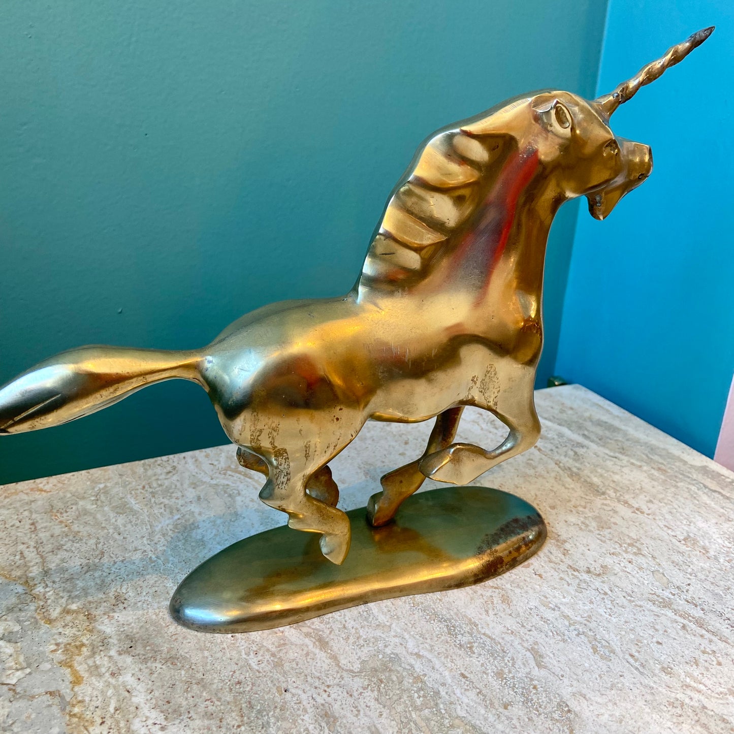 Vintage Brass Running Unicorn Figurine