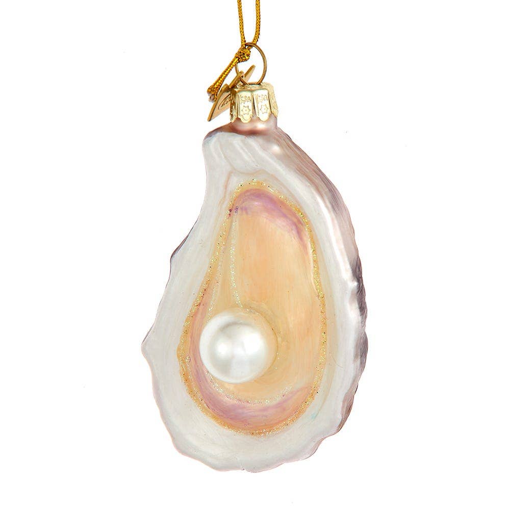 Glass Oyster Shell Ornament With Pearl