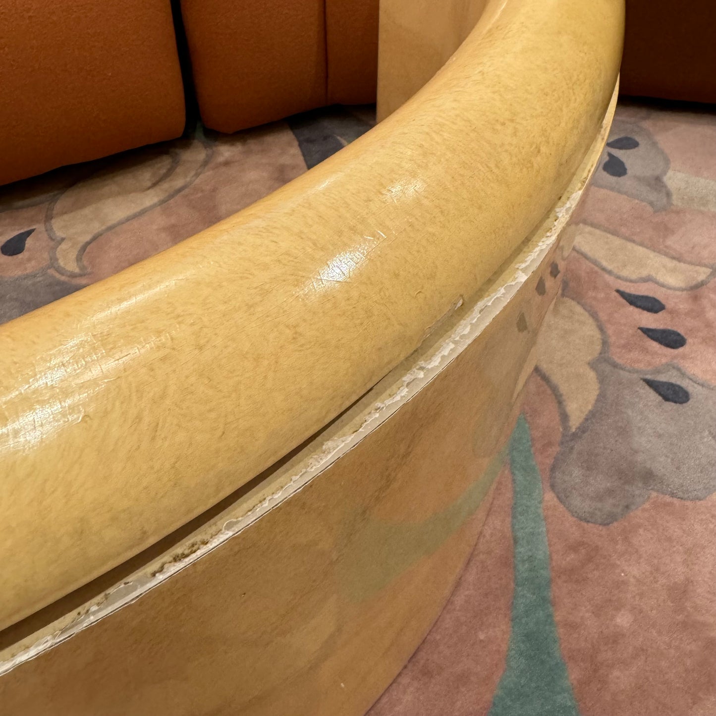 Vintage Round Coffee Table with Half Moon Faux Goatskin Base