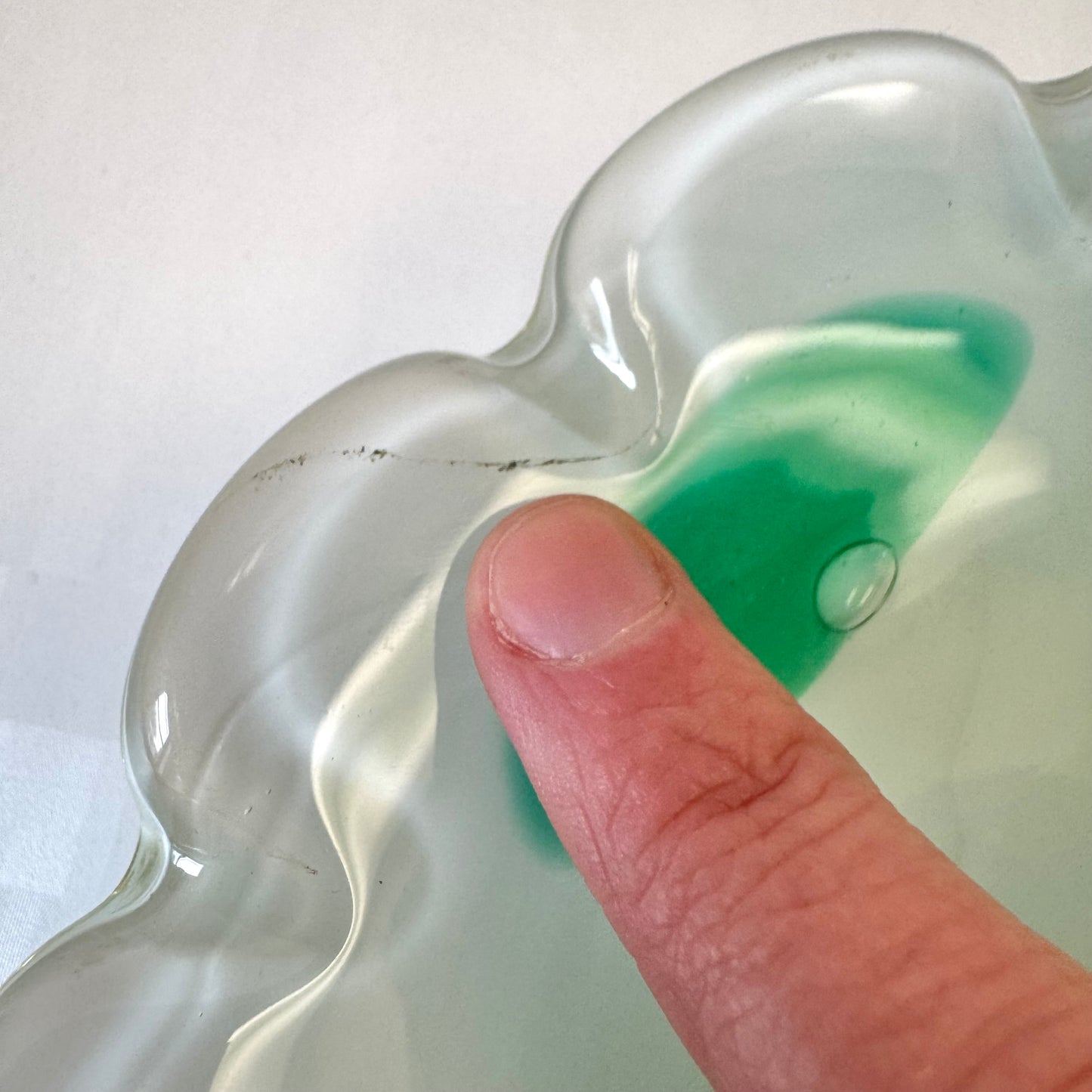 Vintage White and Green Murano Glass Scallop Edged Bowl