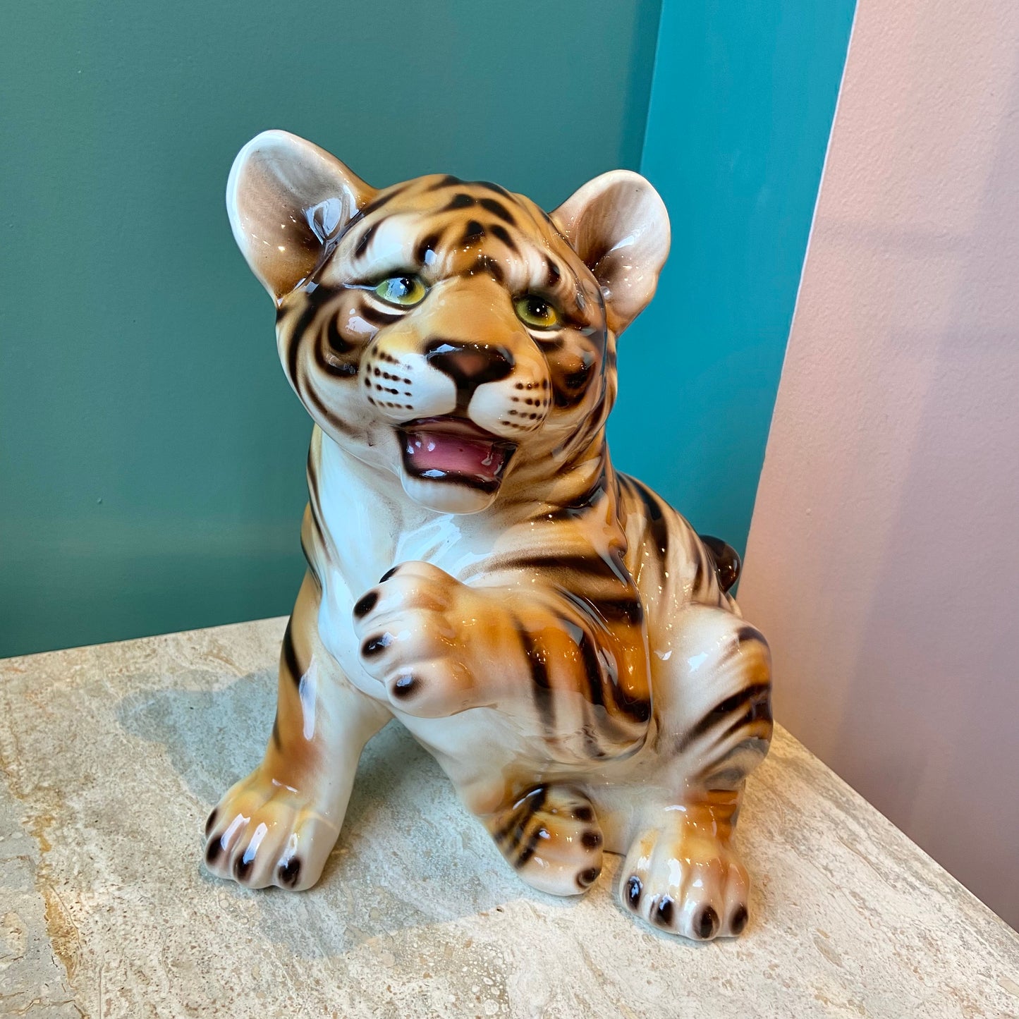 Vintage Italian Porcelain Tiger Cub Statue