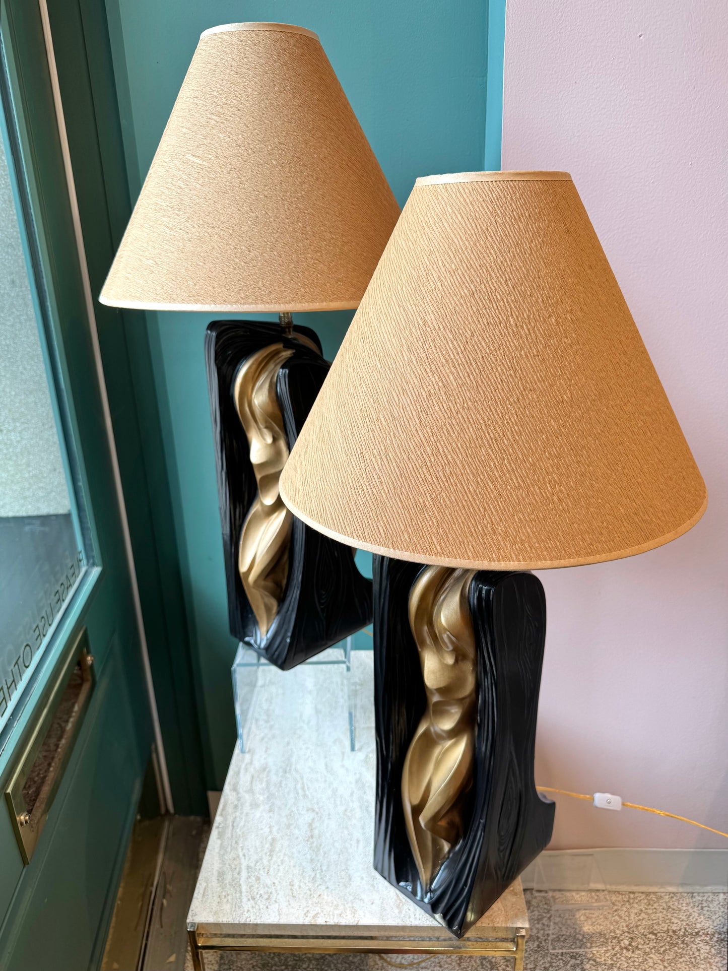 Vintage Gold and Black Abstract Female Male Lamp by FAIP