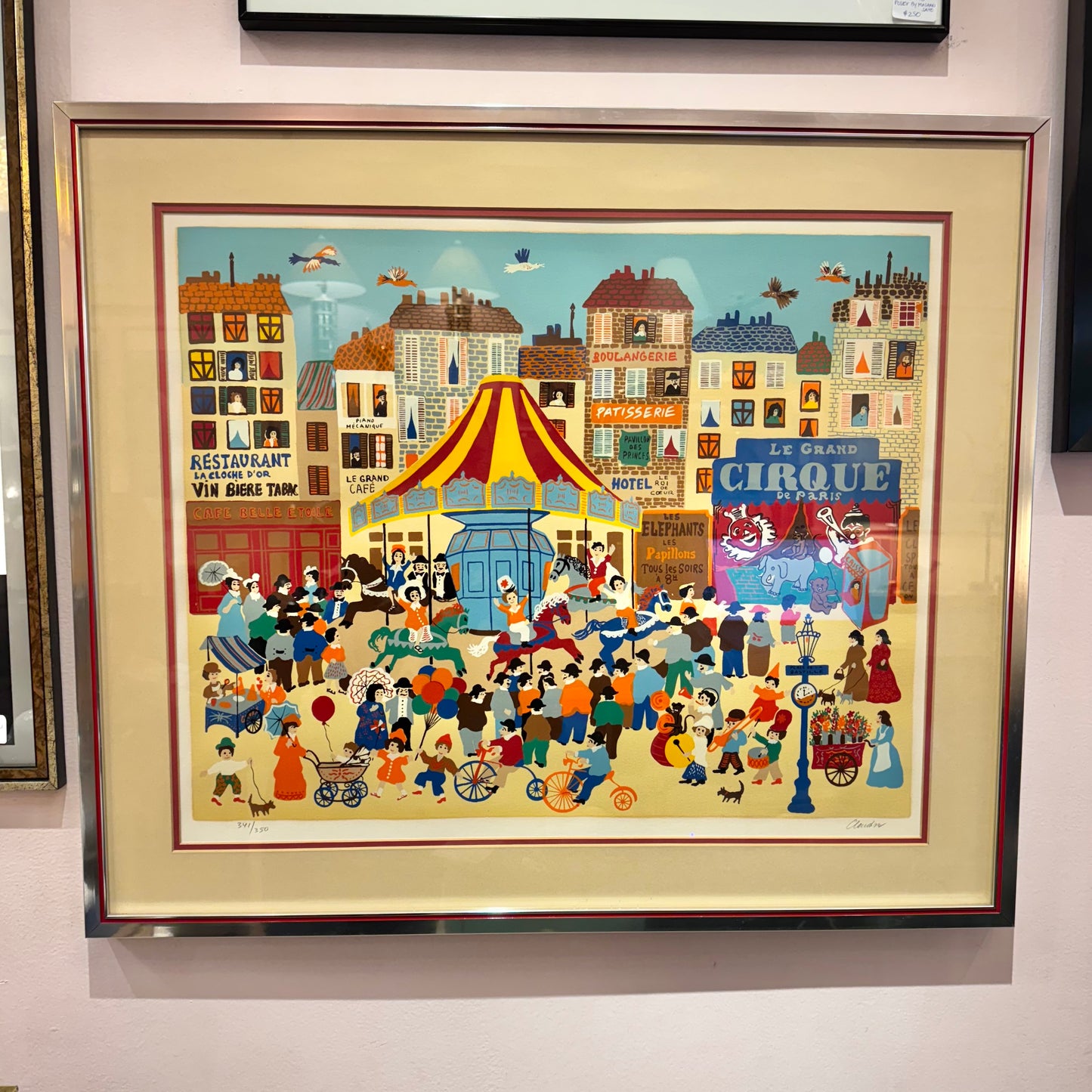 Framed Vintage ‘Park D’Amusement’ Limited Edition Serigraph by Claudine-Signed/Numbered