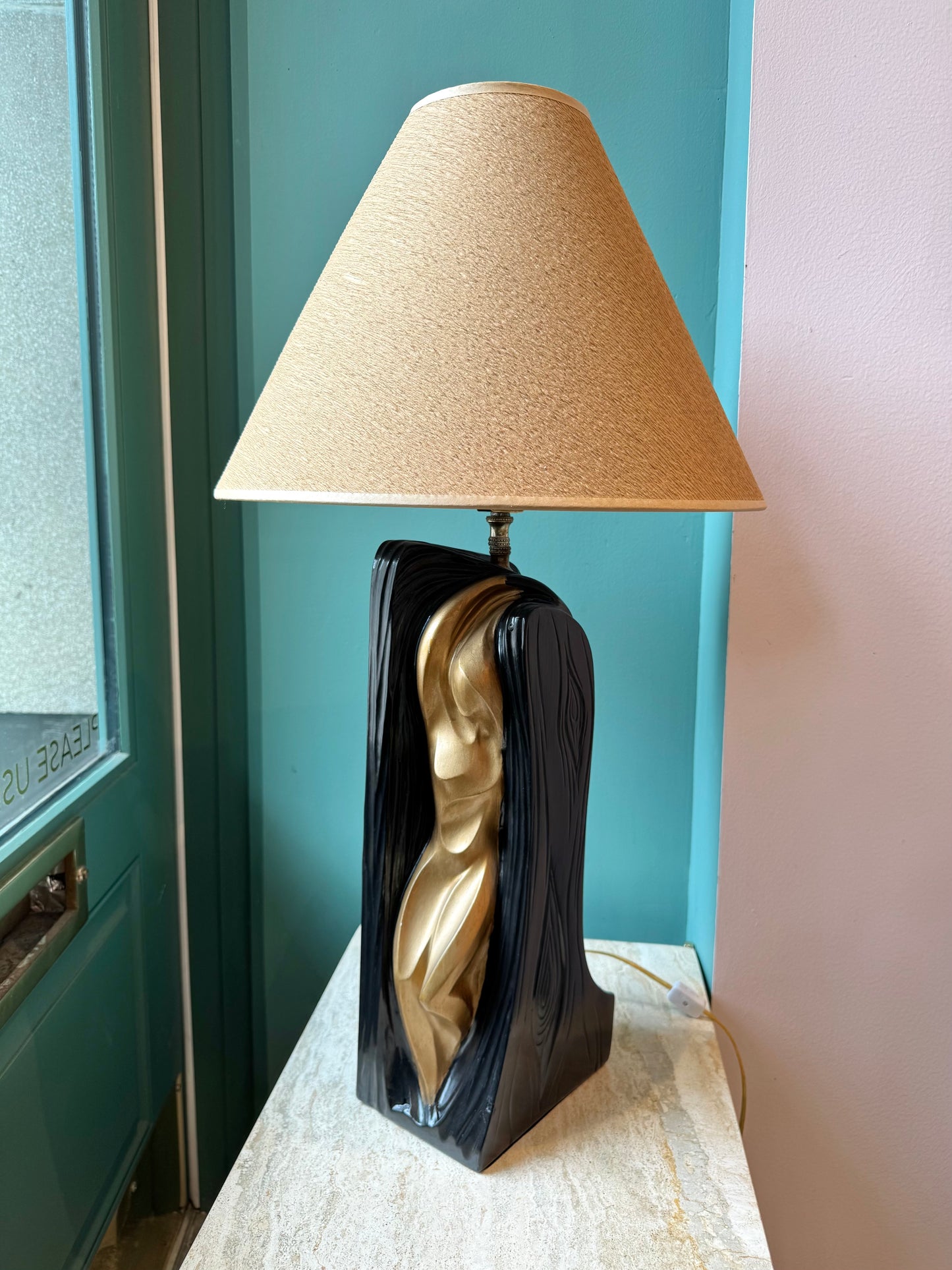 Vintage Gold and Black Abstract Female Male Lamp by FAIP