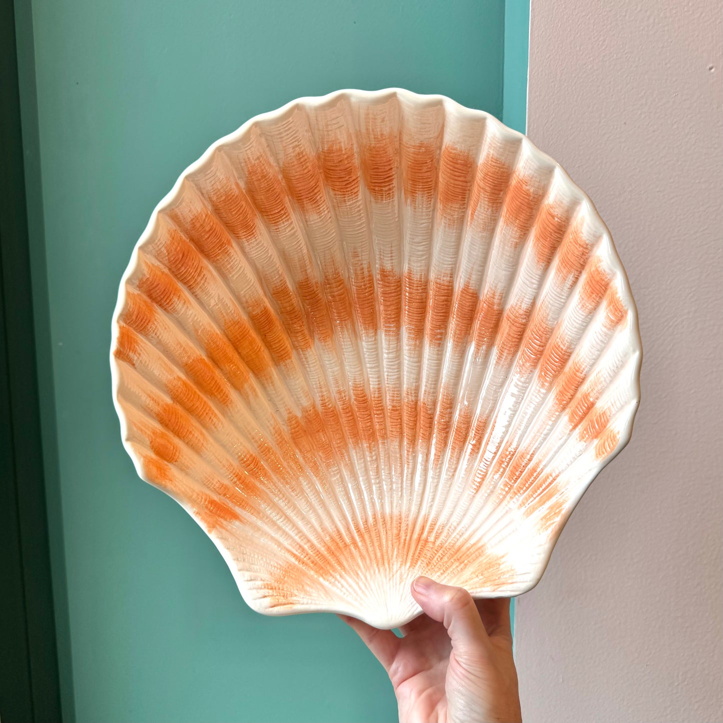 Vintage Large Hand Painted Clam Shell Serving Bowl by Cardinal Inc.