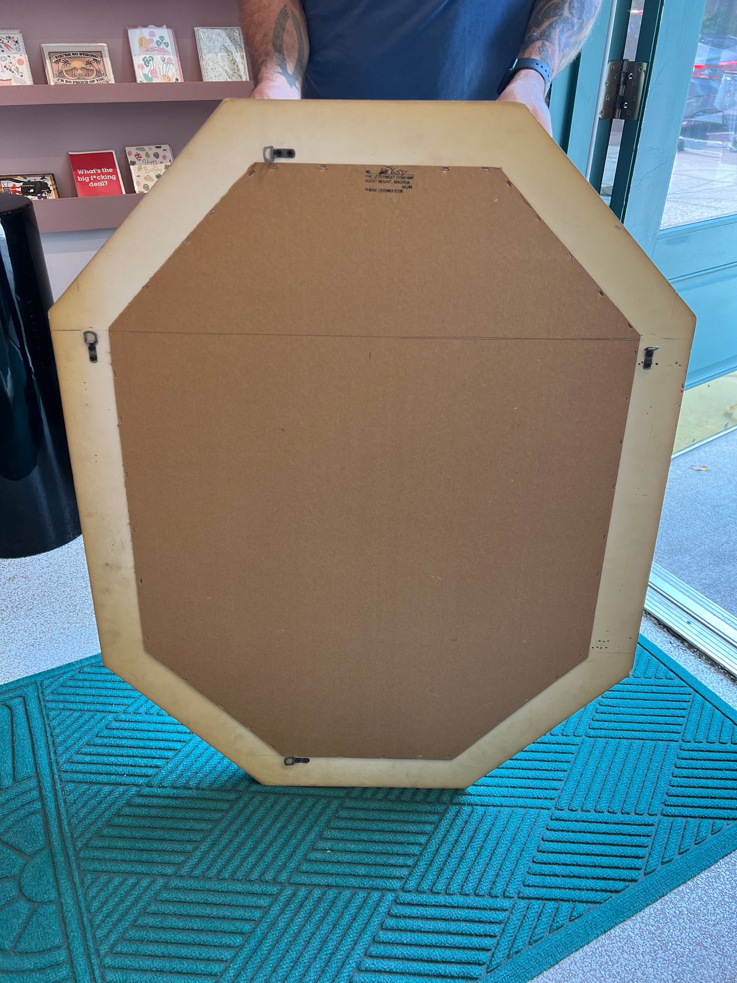 Vintage Octagonal Cream Lacquer Bullnose Mirror